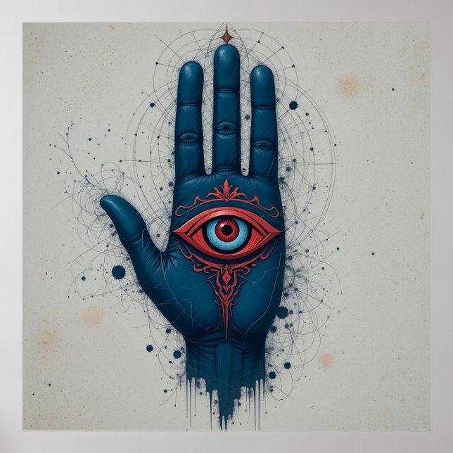 Póster Ilustración de mano mística con ojo rojo (Frente)