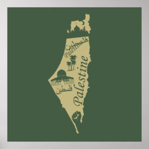 Póster ilustración de mapa de Palestina libre libertad