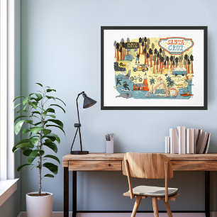 Póster Ilustracion de Mapa UCSC de Santa Cruz