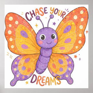 Póster Ilustración de mariposa linda 'Persigue tus sueños
