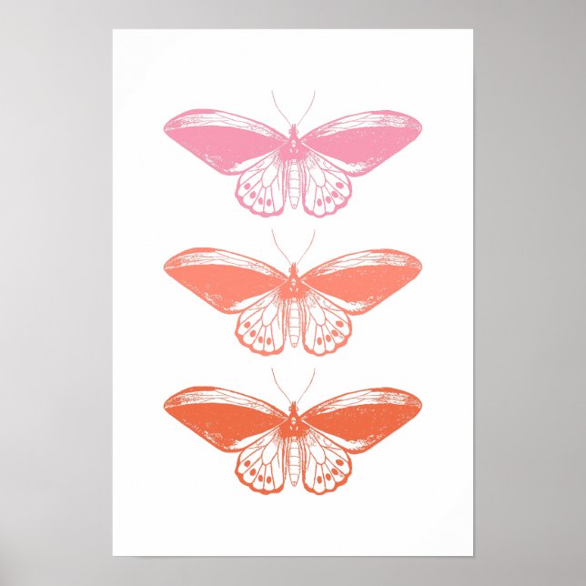 Póster Ilustracion de mariposa rosa de época (Frente)