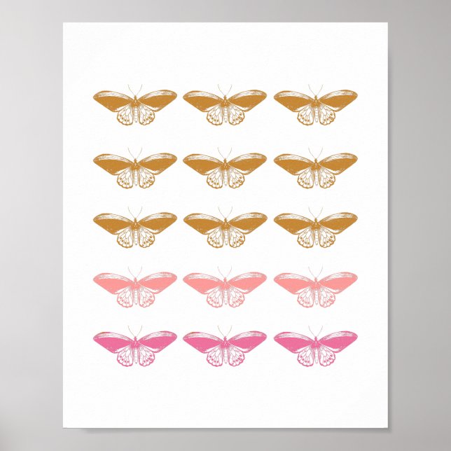 Póster Ilustracion de mariposa rosa de época (Frente)