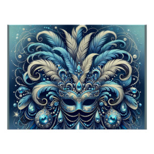 Póster Ilustración de Máscara de Mascarada de Pluma Azul
