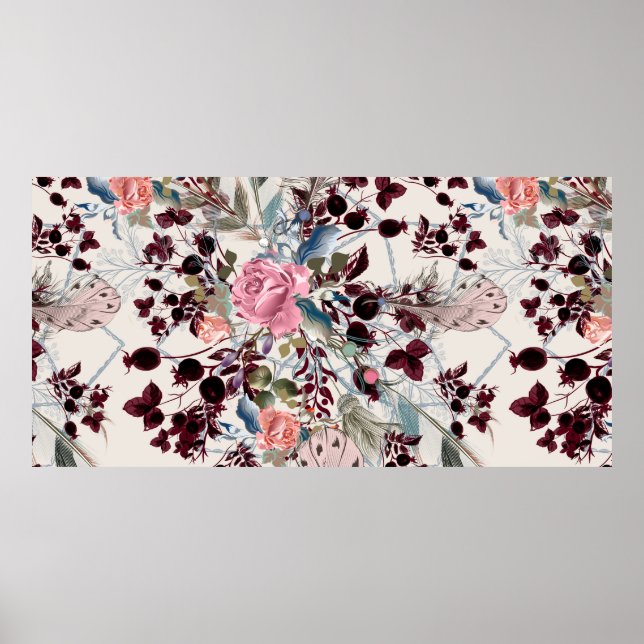 Póster Ilustracion de moda bo-ho con flores subió y p (Frente)