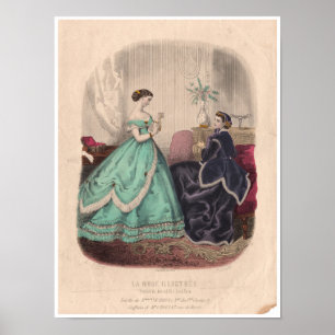 Póster ilustracion de moda de época francesa del siglo XI