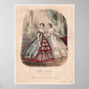 Póster ilustracion de moda de época francesa del siglo XI
