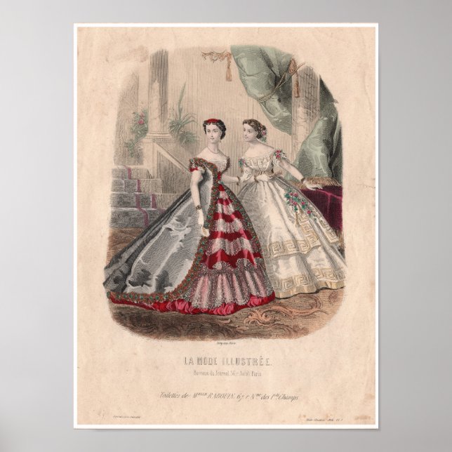 Póster ilustracion de moda de época francesa del siglo XI (Frente)