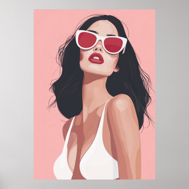 Póster Ilustracion De Moda Mujer Elegante Con Gafas De So (Frente)