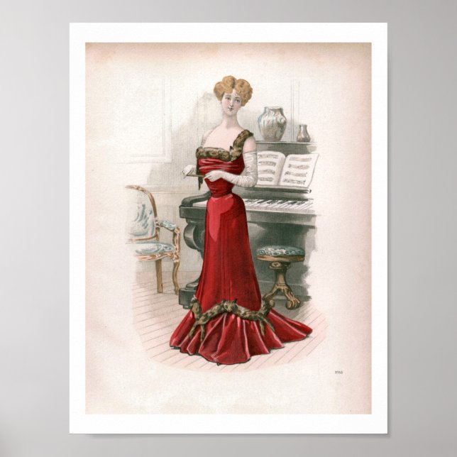 Póster Ilustracion de moda Pianista Viejo Edwardian (Frente)