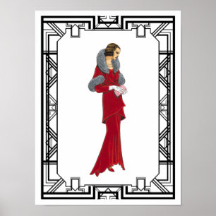 Póster Ilustracion de moda retro de la chuleta roja vinta