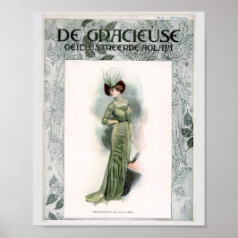 Póster Ilustracion de moda vintage Elite Lady Green Gown