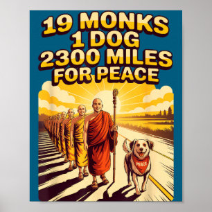 Póster Ilustración de monjes budistas caminando por la pa