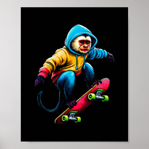 Póster Ilustración de mono capuchino funky y genial en mo