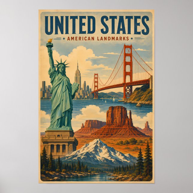 Póster Ilustración de monumentos emblemáticos de Estados  (Frente)
