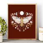 Póster Ilustracion De Moth Resumen De Terracota Moderno<br><div class="desc">Poster De Ilustracion De Moth Celestial De Terracota Moderna. Este mágico diseño de boho abstracto místico presenta un hermoso ilustracion de polilla intrincada con fases luna llena y luna creciente. Decorado con flores silvestres y florecientes. Estética de brujería bohemia.</div>