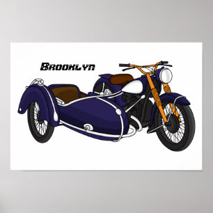 Póster Ilustracion de motocicleta púrpura de Sidecar