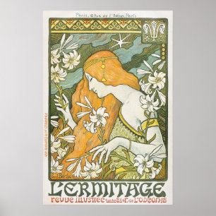 Póster Ilustración de mujer elegante Art Nouveau con liri