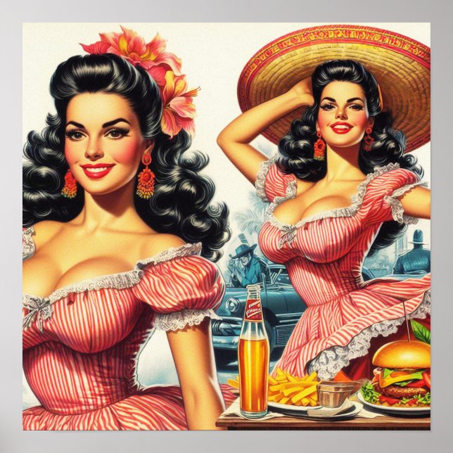 Póster Ilustracion de mujer hispana vintage (Frente)