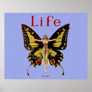 Póster Ilustración de Mujer Volando Mariposa Flapper