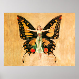 Póster Ilustración de Mujer Volando Mariposa Flapper