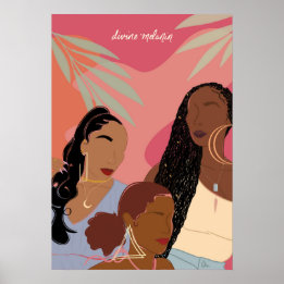 Póster Ilustracion de mujeres negras de piel de melanina