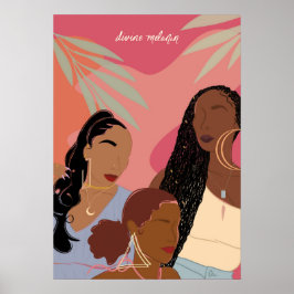 Póster Ilustracion de mujeres negras de piel de melanina