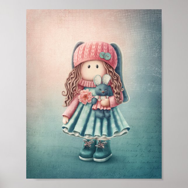 Póster Ilustracion de muñecas. Muro de guardería. (Frente)