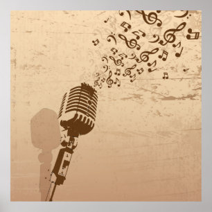 Póster Ilustracion de música de micrófono retro