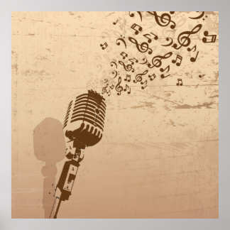 Póster Ilustracion de música de micrófono retro