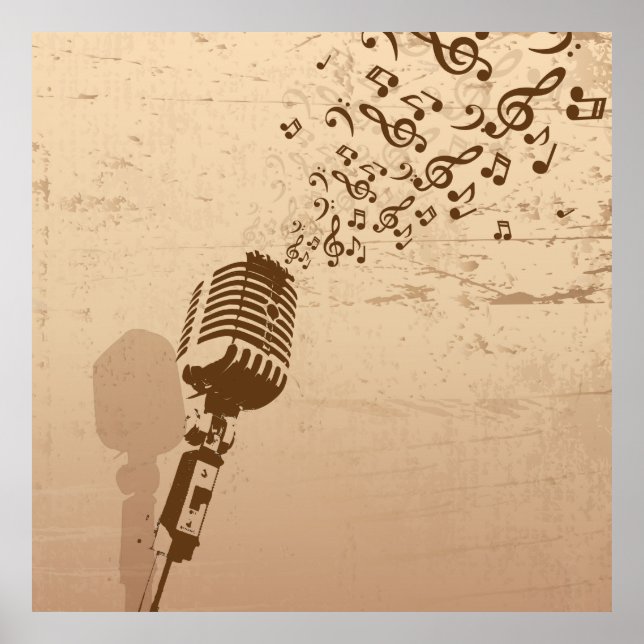 Póster Ilustracion de música de micrófono retro (Frente)