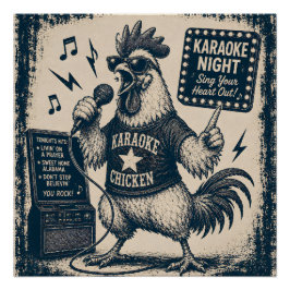 Póster Ilustración de música vintage de gallo cantor dive