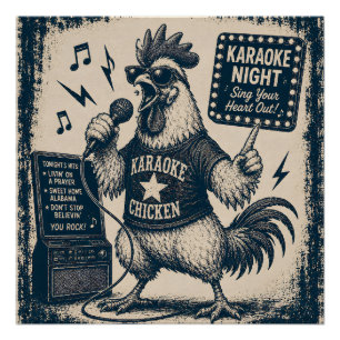 Póster Ilustración de música vintage de gallo cantor dive