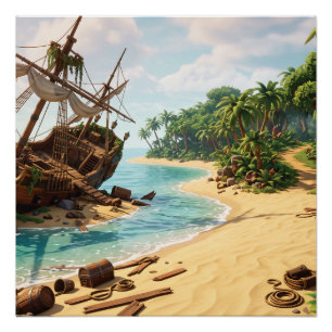 Póster Ilustración de naufragio de barco pirata