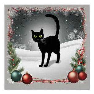 Póster Ilustracion de Navidades de gato negro
