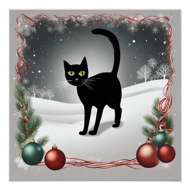 Póster Ilustracion de Navidades de gato negro (Anverso)