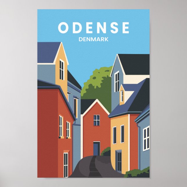 Póster Ilustracion de Odense Dinamarca Famoso Travel Plac (Frente)