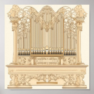 Póster Ilustración de órgano de tubos Art Nouveau con B e