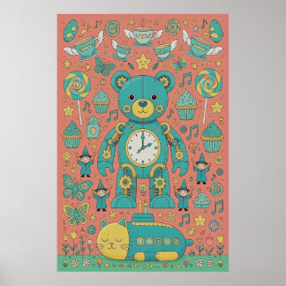 Póster Ilustración de osito Teddy ocupado adorable