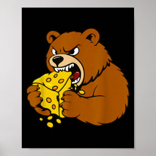 Póster Ilustración de Oso Divertido Comiendo Queso para A