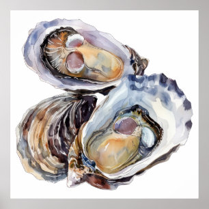 Póster Ilustracion de ostras de acuarela vibrante