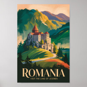 Póster Ilustración de paisaje del castillo de Rumania Art
