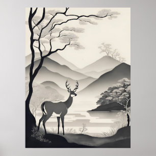 Póster Ilustración de paisaje generativa de IA en blanco