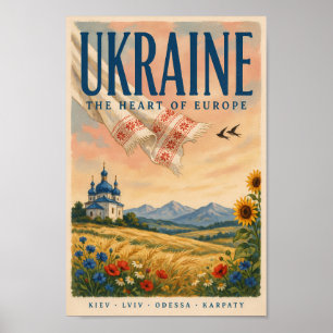 Póster Ilustración de paisaje ucraniano de Ucrania Viaje