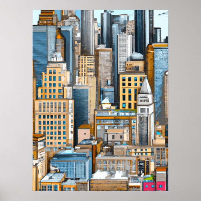 Póster Ilustracion de paisajes urbanos de Nueva York (Frente)