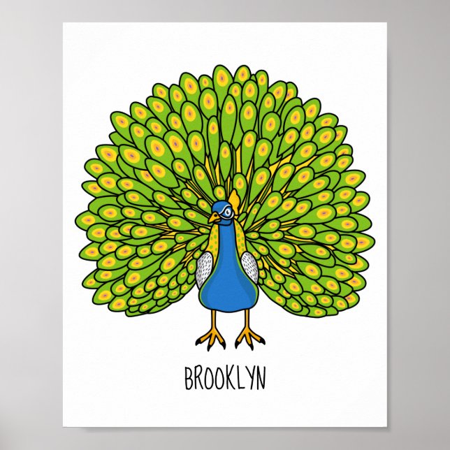 Póster Ilustracion de pájaro pavo real (Frente)