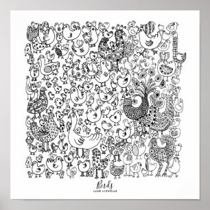 Póster Ilustración de pájaros en blanco y negro