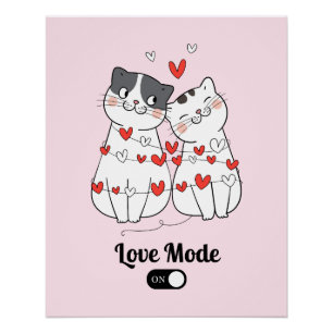 Póster Ilustración de Pareja de Gatos Adorables para San 