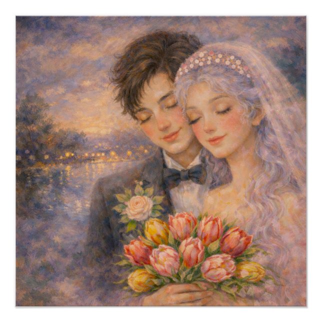 Póster Ilustración de Pareja de Novios Románticos (Anverso)