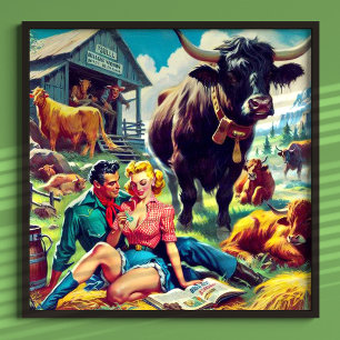Póster Ilustracion de parejas de campo retro