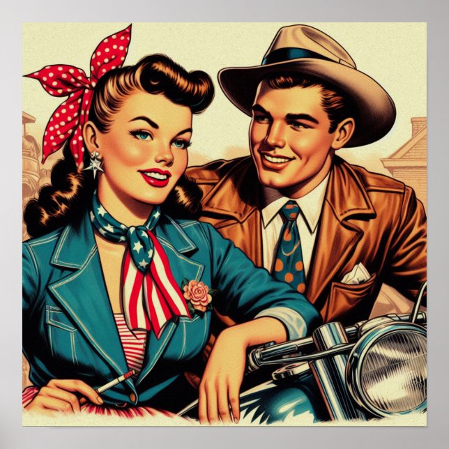 Póster Ilustración de parejas retro (Frente)